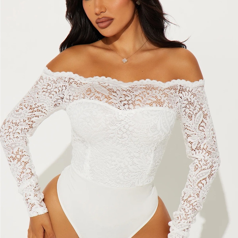 Fashion Nova White Long Sleeve Bustier Bodysuit